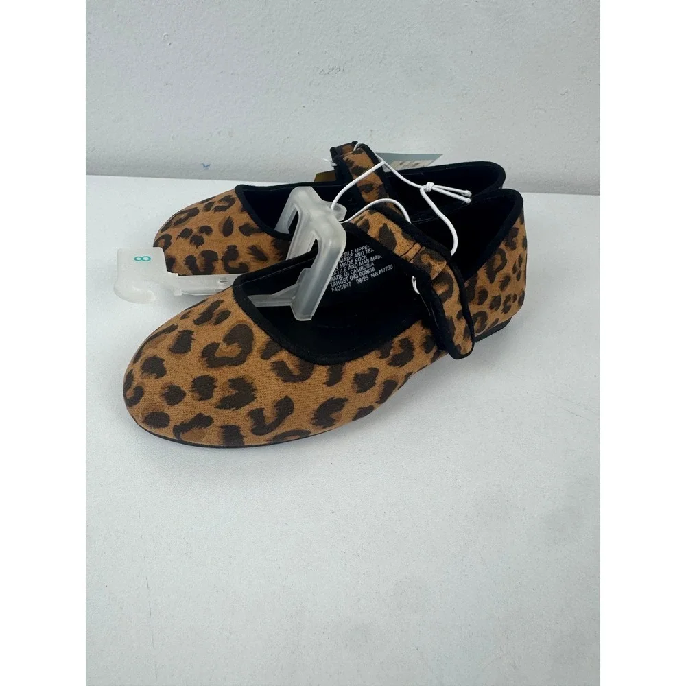 Cat & Jack Toddler Girls Addy Leopard Mary Jane Flats Tan Black Size 8 NWT